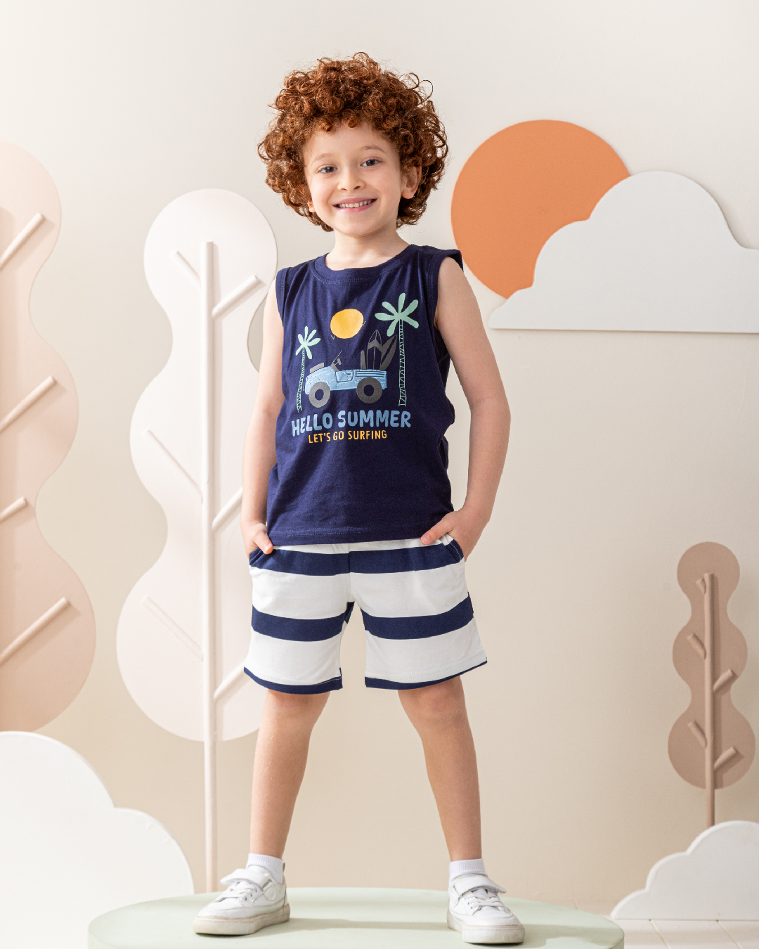 Hello summer boys pajamas cat and shorts